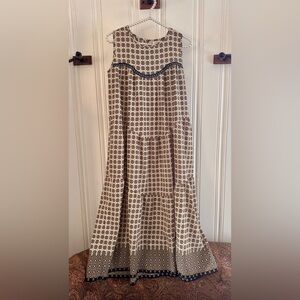 Max Studio Cream, Black and Mustard Tiered A-Line Midi Dress